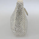 PRADA Rhinestone Hand Bag Satin White Silver Auth am10329V-4
