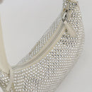 PRADA Rhinestone Hand Bag Satin White Silver Auth am10329V-6