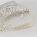 PRADA Rhinestone Hand Bag Satin White Silver Auth am10329V-7