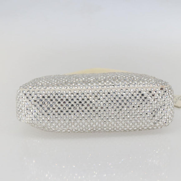 PRADA Rhinestone Hand Bag Satin White Silver Auth am10329V