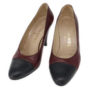 CHANEL High Heels Leather Size 36 Bordeaux CC Auth am10330-1