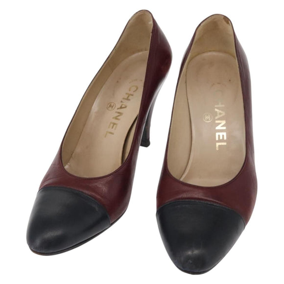 CHANEL High Heels Leather Size 36 Bordeaux CC Auth am10330