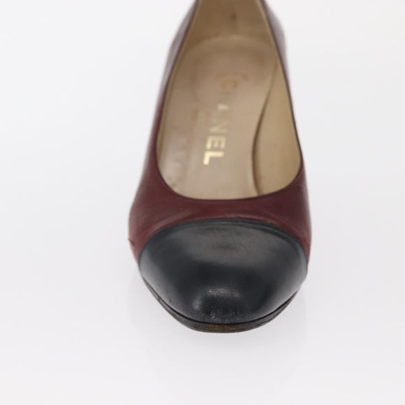CHANEL High Heels Leather Size 36 Bordeaux CC Auth am10330