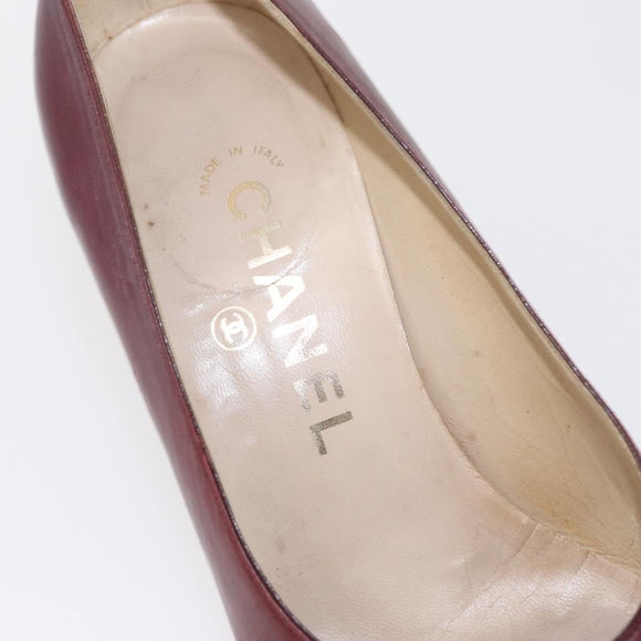CHANEL High Heels Leather Size 36 Bordeaux CC Auth am10330