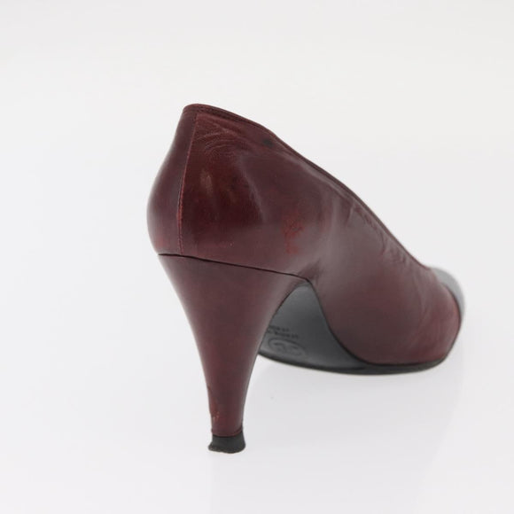 CHANEL High Heels Leather Size 36 Bordeaux CC Auth am10330
