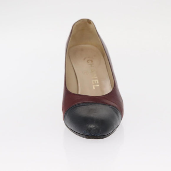 CHANEL High Heels Leather Size 36 Bordeaux CC Auth am10330