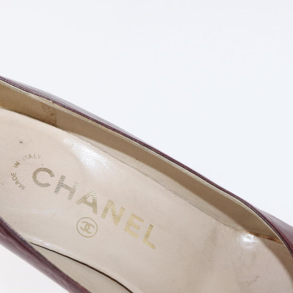 CHANEL High Heels Leather Size 36 Bordeaux CC Auth am10330