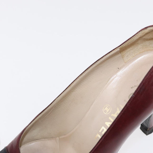 CHANEL High Heels Leather Size 36 Bordeaux CC Auth am10330