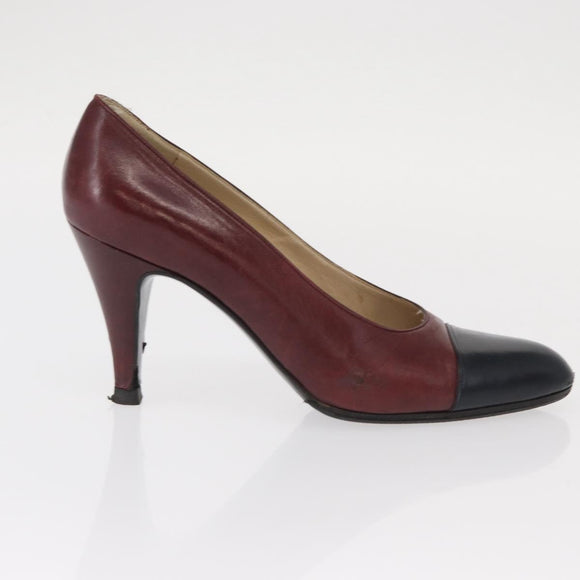 CHANEL High Heels Leather Size 36 Bordeaux CC Auth am10330