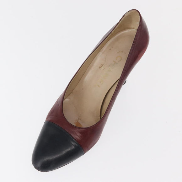 CHANEL High Heels Leather Size 36 Bordeaux CC Auth am10330