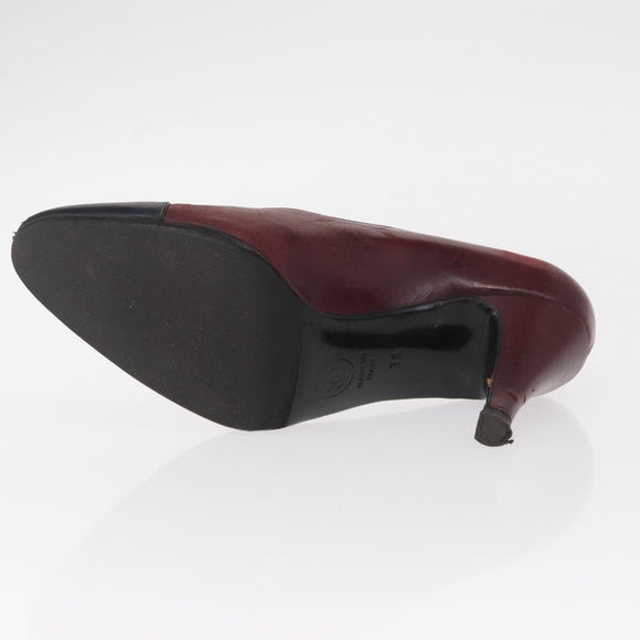 CHANEL High Heels Leather Size 36 Bordeaux CC Auth am10330