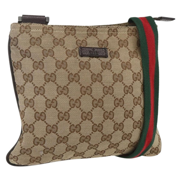 GUCCI GG Canvas Web Sherry Line Shoulder Bag Beige Silver 146309 Auth am10337A