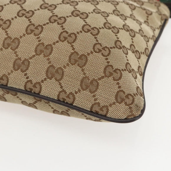 GUCCI GG Canvas Web Sherry Line Shoulder Bag Beige Silver 146309 Auth am10337