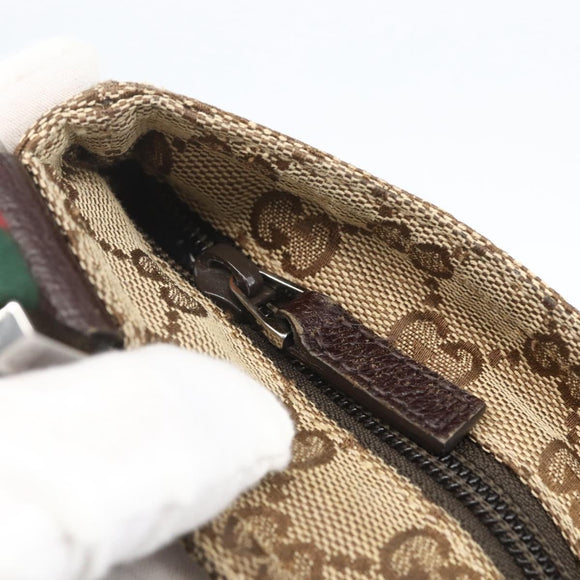 GUCCI GG Canvas Web Sherry Line Shoulder Bag Beige Silver 146309 Auth am10337