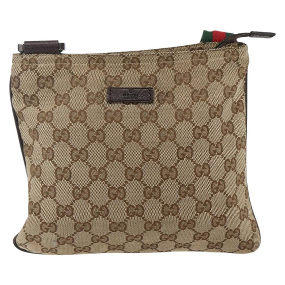 GUCCI GG Canvas Web Sherry Line Shoulder Bag Beige Silver 146309 Auth am10337A
