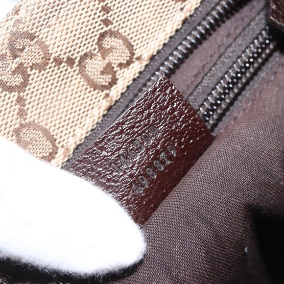 GUCCI GG Canvas Web Sherry Line Shoulder Bag Beige Silver 146309 Auth am10337