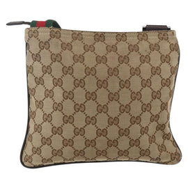 GUCCI GG Canvas Web Sherry Line Shoulder Bag Beige Silver 146309 Auth am10337 - 0