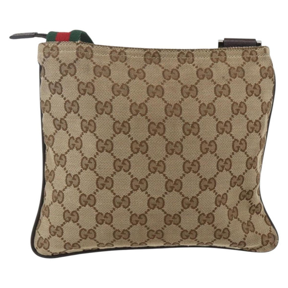 GUCCI GG Canvas Web Sherry Line Shoulder Bag Beige Silver 146309 Auth am10337