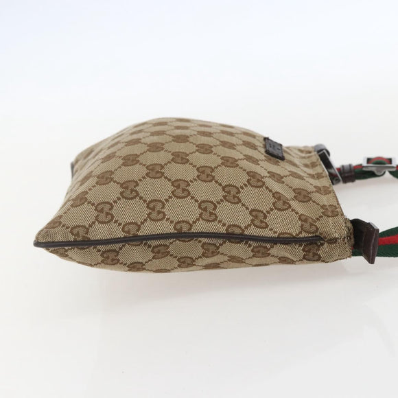 GUCCI GG Canvas Web Sherry Line Shoulder Bag Beige Silver 146309 Auth am10337A