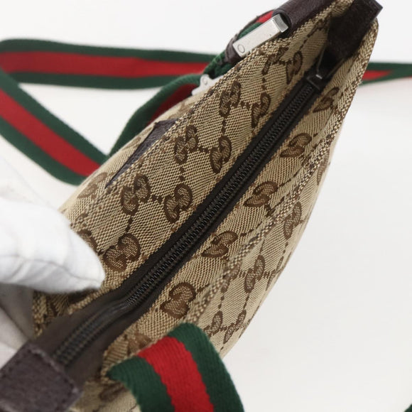 GUCCI GG Canvas Web Sherry Line Shoulder Bag Beige Silver 146309 Auth am10337A