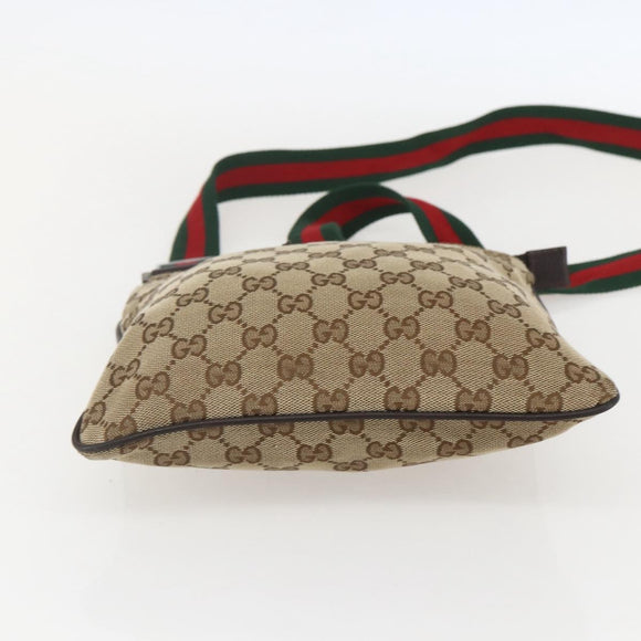 GUCCI GG Canvas Web Sherry Line Shoulder Bag Beige Silver 146309 Auth am10337A