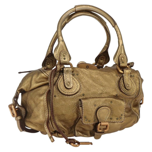 Chloe Paddington Hand Bag Leather Beige Gold Silver Auth am10339V