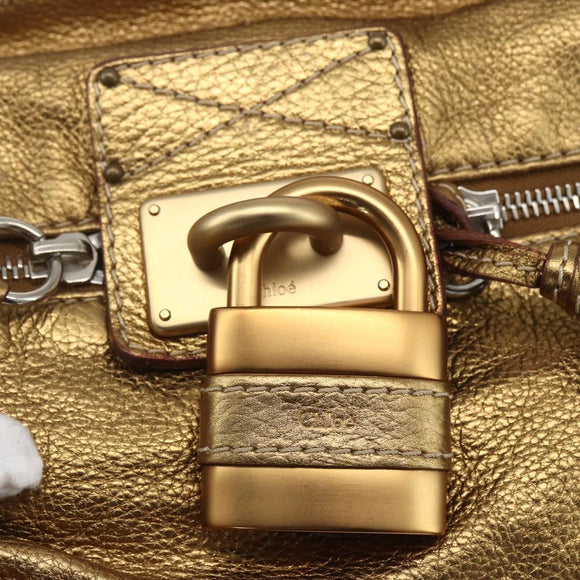 Chloe Paddington Hand Bag Leather Beige Gold Silver Auth am10339V