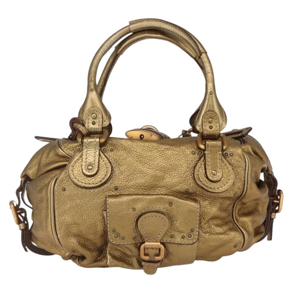Chloe Paddington Hand Bag Leather Beige Gold Silver Auth am10339V