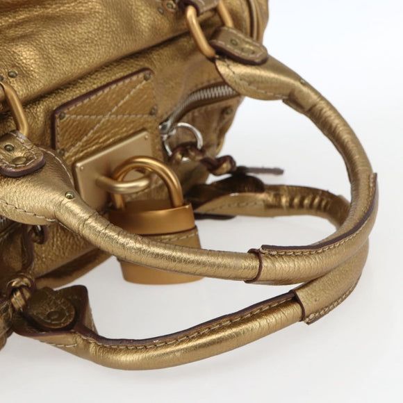 Chloe Paddington Hand Bag Leather Beige Gold Silver Auth am10339V