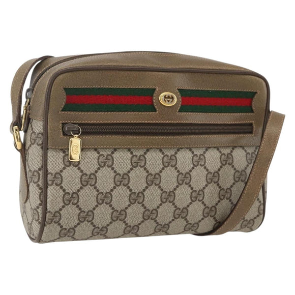 GUCCI GG Supreme Web Sherry Line Bag PVC Beige Gold 56 02 087 Auth am10340