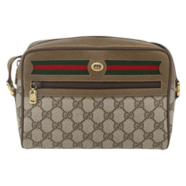 GUCCI GG Supreme Web Sherry Line Bag PVC Beige Gold 56 02 087 Auth am10340 - 0