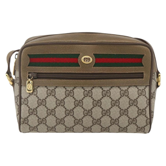 GUCCI GG Supreme Web Sherry Line Bag PVC Beige Gold 56 02 087 Auth am10340