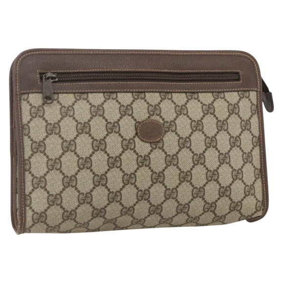 GUCCI GG Supreme Web Sherry Line Old Clutch PVC Beige 014 113 6063 Auth am10356
