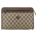 GUCCI GG Supreme Web Sherry Line Old Clutch PVC Beige 014 113 6063 Auth am10356-13