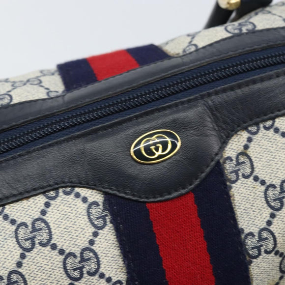 GUCCI GG Supreme Sherry Line Mini Boston Bag PVC Navy Gold Auth am10364