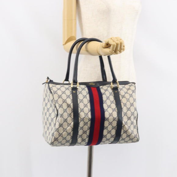 GUCCI GG Supreme Sherry Line Mini Boston Bag PVC Navy Gold Auth am10364