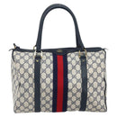 GUCCI GG Supreme Sherry Line Mini Boston Bag PVC Navy Gold Auth am10364-12