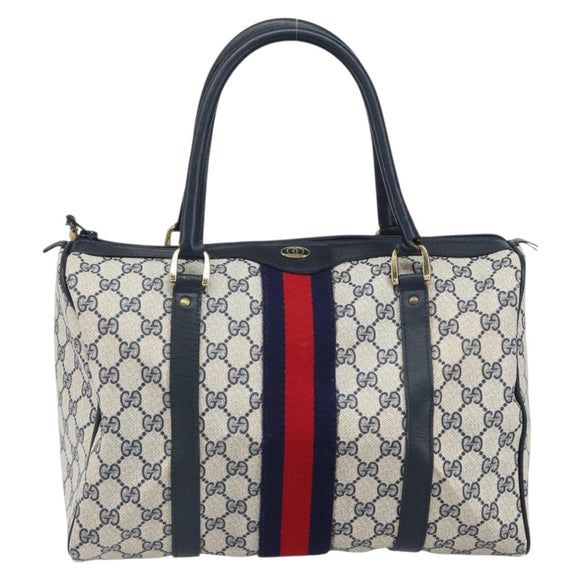 GUCCI GG Supreme Sherry Line Mini Boston Bag PVC Navy Gold Auth am10364