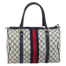 GUCCI GG Supreme Sherry Line Mini Boston Bag PVC Navy Gold Auth am10364-2