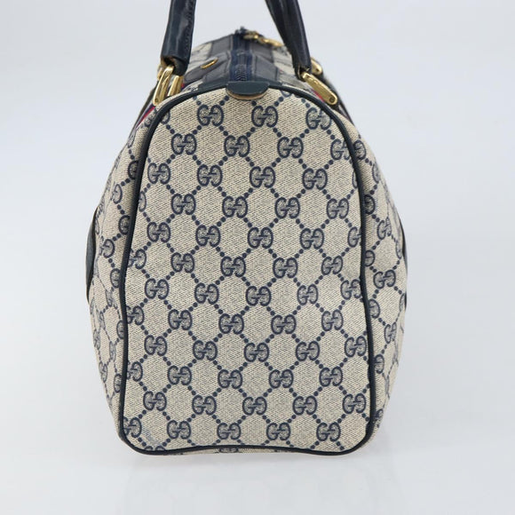 GUCCI GG Supreme Sherry Line Mini Boston Bag PVC Navy Gold Auth am10364
