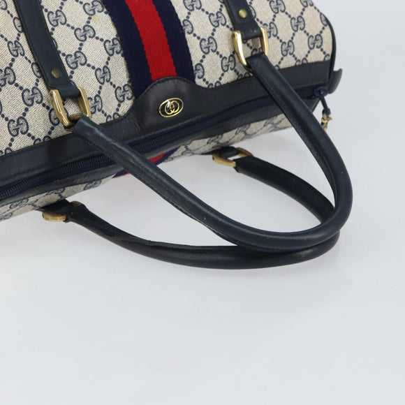 GUCCI GG Supreme Sherry Line Mini Boston Bag PVC Navy Gold Auth am10364