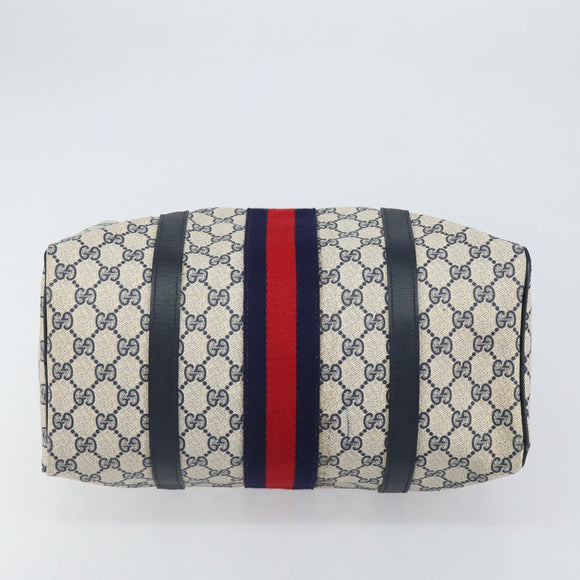 GUCCI GG Supreme Sherry Line Mini Boston Bag PVC Navy Gold Auth am10364