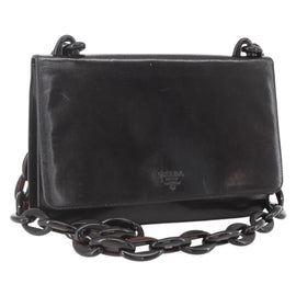 PRADA Chain Shoulder Bag Leather plastic Dark Brown Auth am10365V