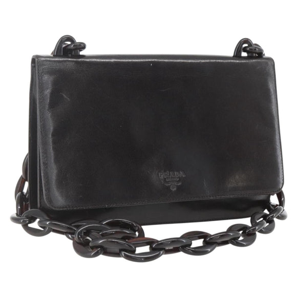 PRADA Chain Shoulder Bag Leather plastic Dark Brown Auth am10365V