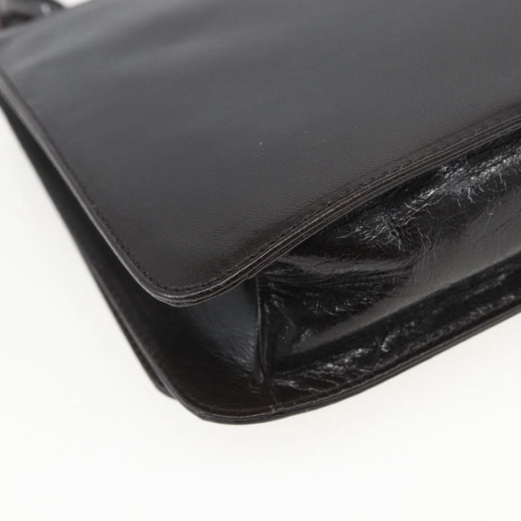 PRADA Chain Shoulder Bag Leather plastic Dark Brown Auth am10365V