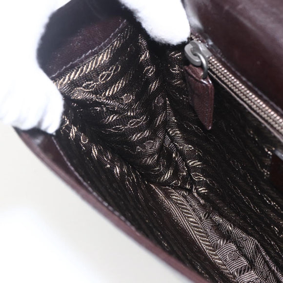 PRADA Chain Shoulder Bag Leather plastic Dark Brown Auth am10365V