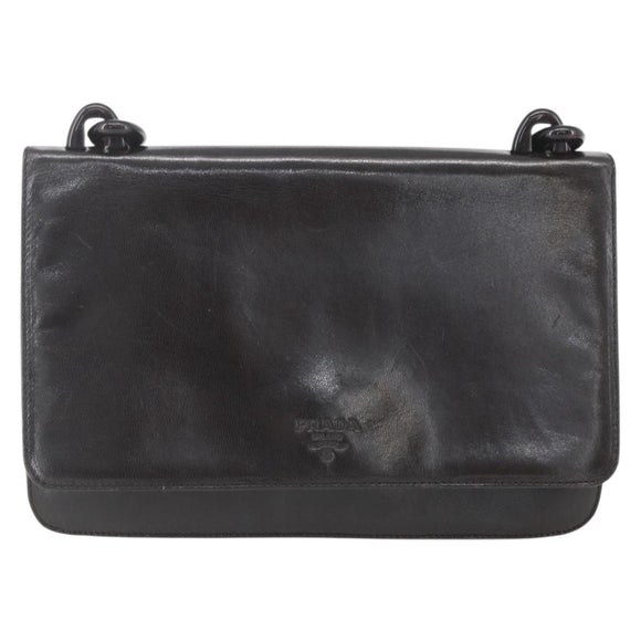 PRADA Chain Shoulder Bag Leather plastic Dark Brown Auth am10365V