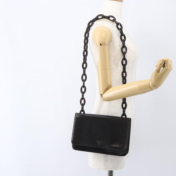 PRADA Chain Shoulder Bag Leather plastic Dark Brown Auth am10365V