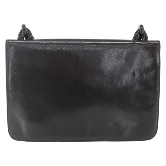 PRADA Chain Shoulder Bag Leather plastic Dark Brown Auth am10365V