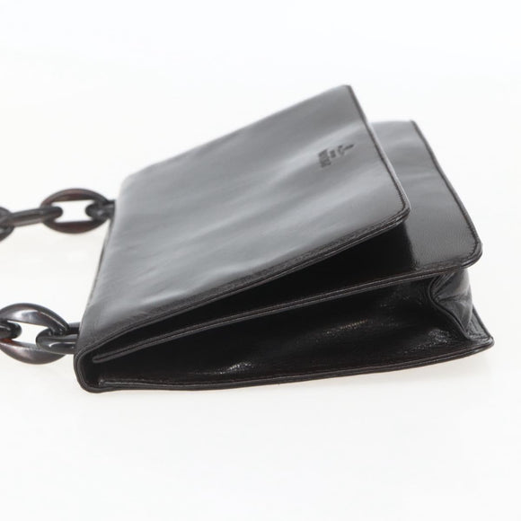 PRADA Chain Shoulder Bag Leather plastic Dark Brown Auth am10365V